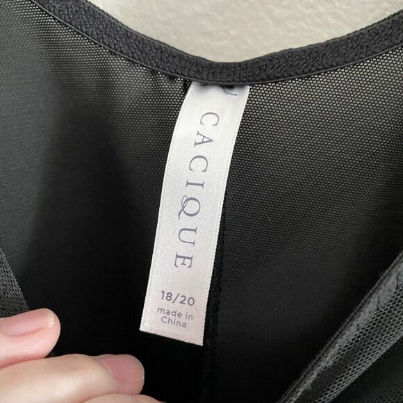 Cacique 18/20 Black Gold Metallic Lace Mesh Sheer Gothic Long Sleeve Bodysuit - Picture 9 of 12